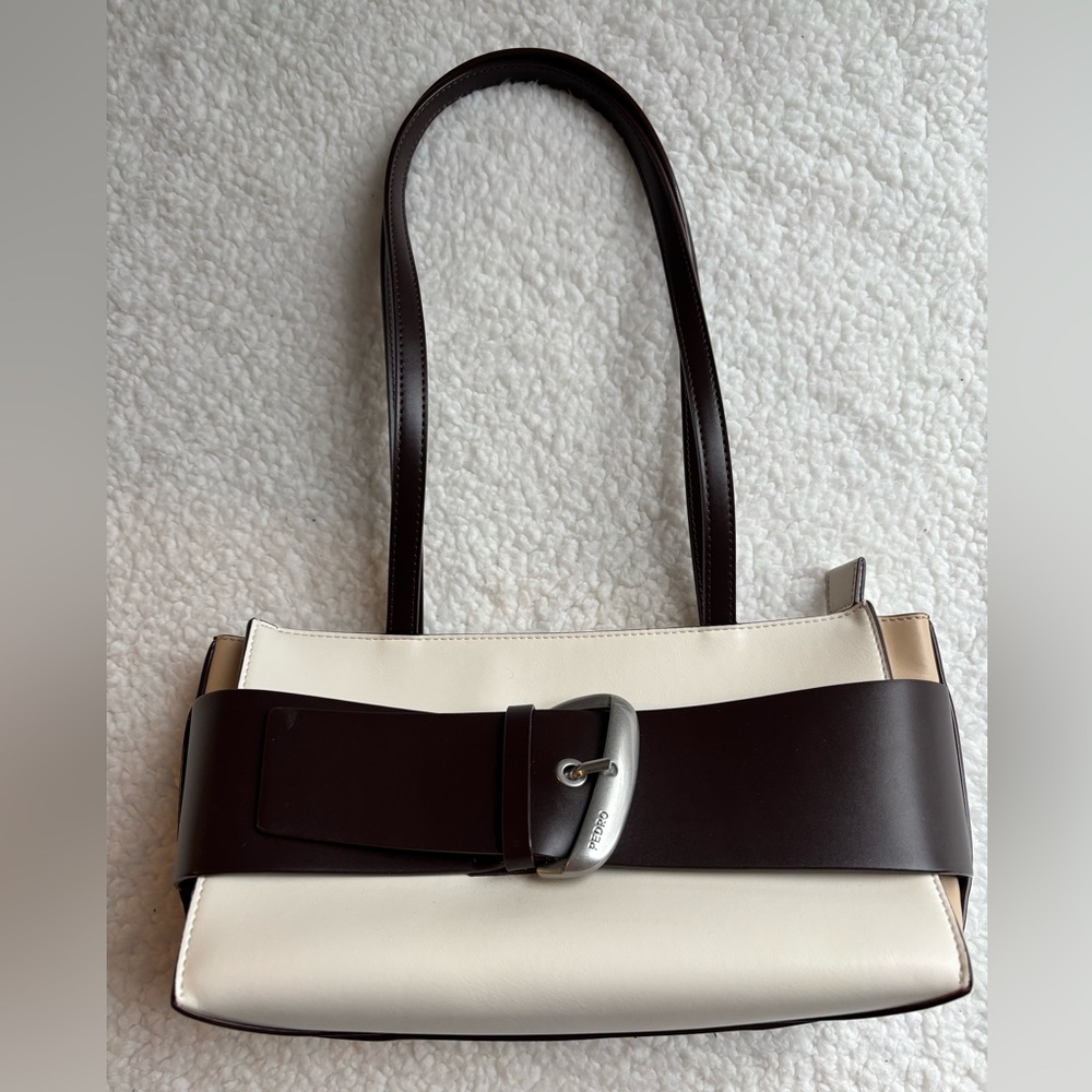 Pedro Brand Alyda Tote Cream and Brown Shoulder Bag with silver buckle